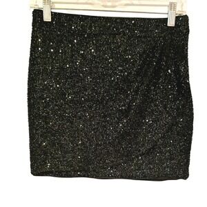 Express Black Sequin‎ Mini Skirt XS Party Club Sparkle Embellished